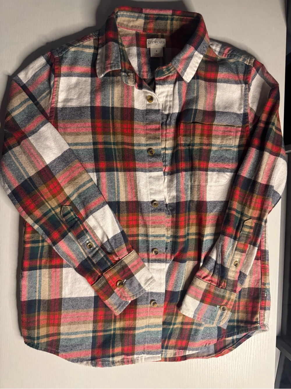 Crewcuts Multicolor Plaid Flannel Shirt in Red, Green, Navy, Cream